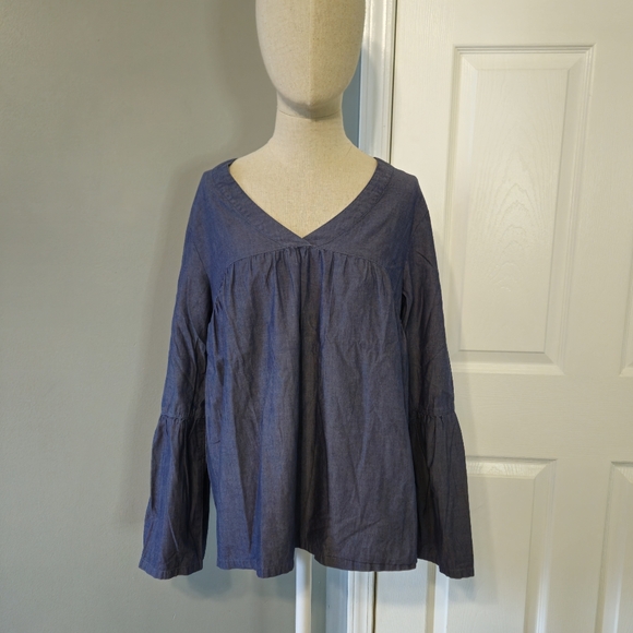 Hayes Tops - Chic Chambray V-Neck Blouse